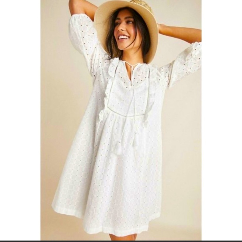 Anthropologie White Cotton Dress